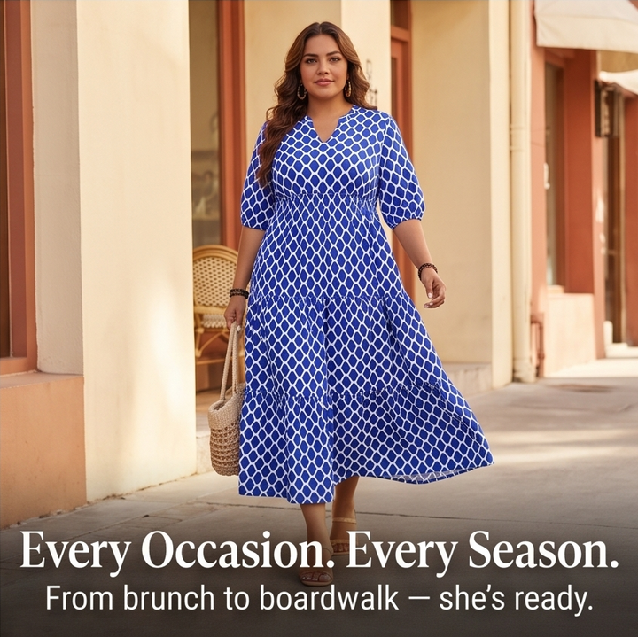 Curvella™ – Boho Maxi Dress with Pockets
