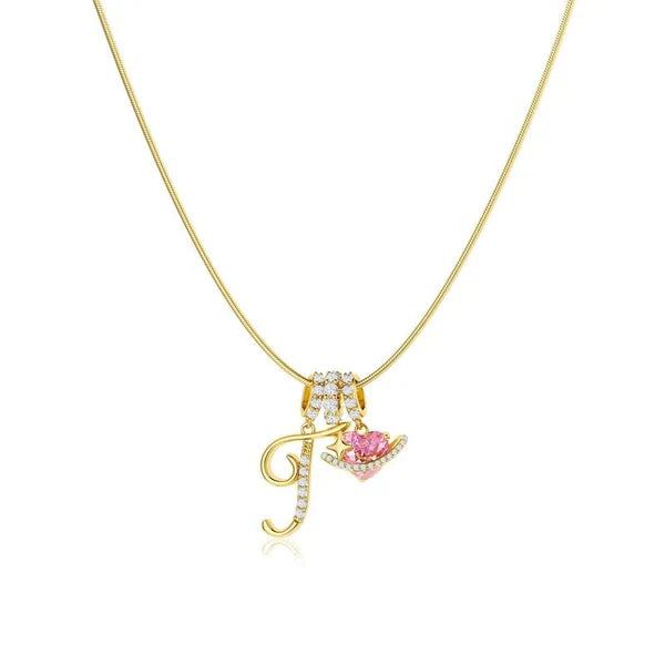 LUMARA™ - 3-Layer Initial Necklace with Pink Heart Zircon