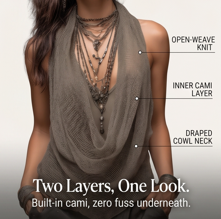 Lunessa™ – Draped Cowl-Neck Knit Halter Top