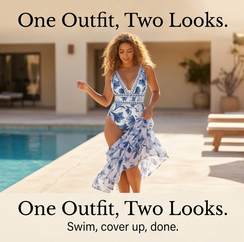 Solveya™ – Floral One-Piece Swimsuit with Matching Cover-Up Skirt