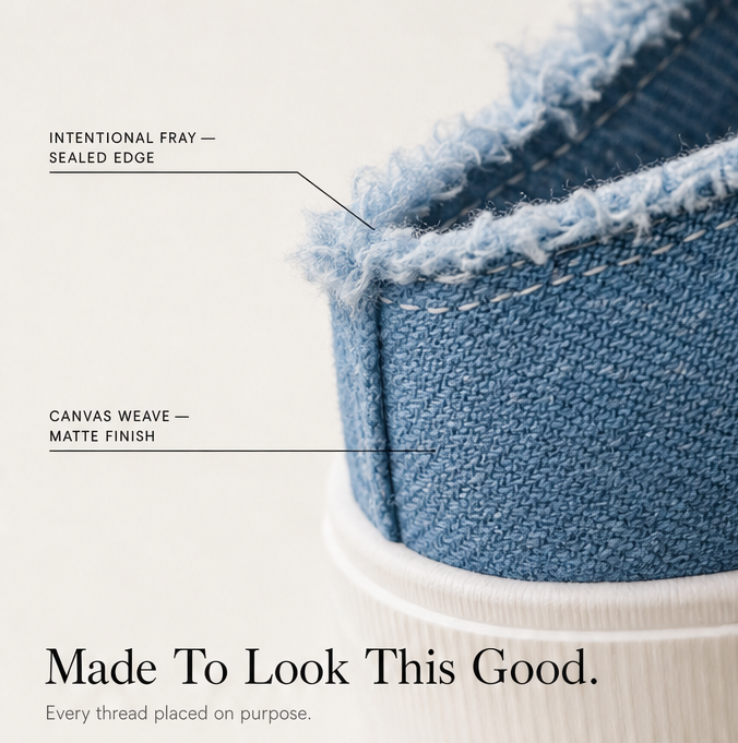 Vellora™ – Frayed Denim Slip-On Sneakers