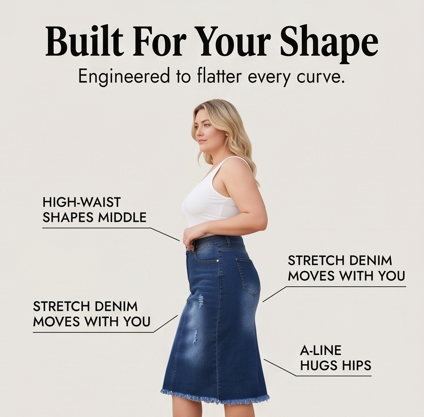 Veluna™ – Curve-Flattering Frayed Hem Denim Skirt