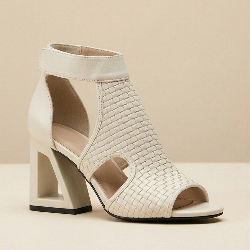 Tessara™ — Woven Peep Toe Block Heel Sandals