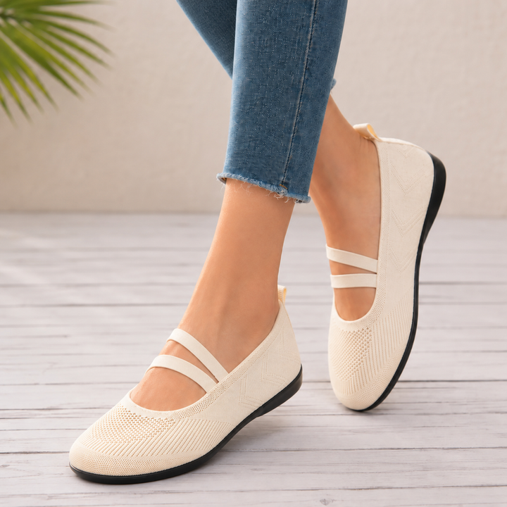 Soffea – Knit Mary Jane Flats with Elastic Straps for Women, Slip On Breathable Ballet Shoes