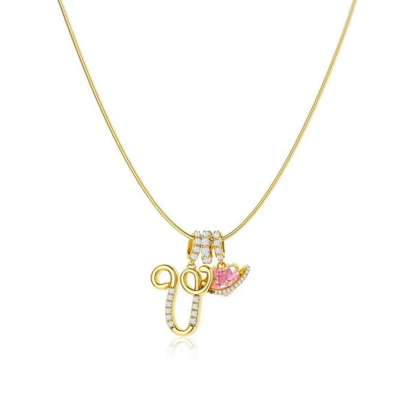 LUMARA™ - 3-Layer Initial Necklace with Pink Heart Zircon