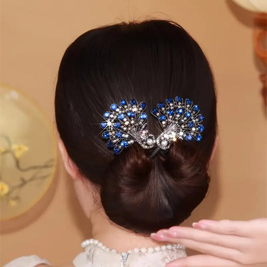 Pearliva™ - Elegant Peacock Rhinestone Hair Bun Clip (50% Off)