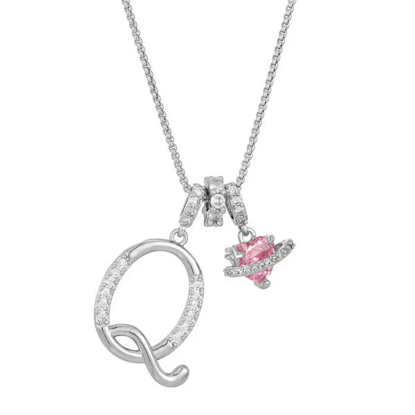 LUMARA™ - 3-Layer Initial Necklace with Pink Heart Zircon