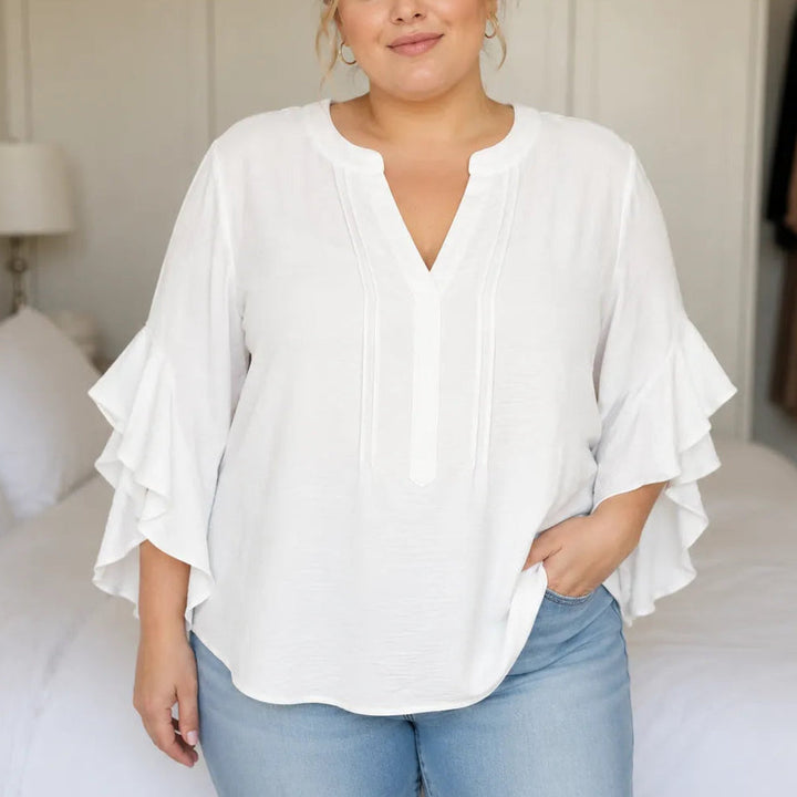 Vivelyn – Women's V-Neck Ruffle Sleeve Blouse, Flowy Casual Top in 4 Colors