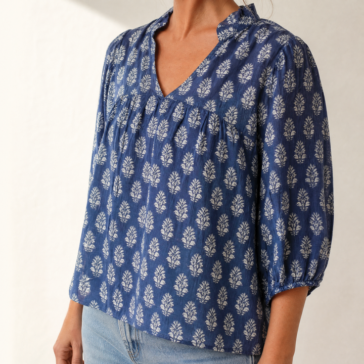 Marivell™ – Block-Print V-Neck Summer Blouse