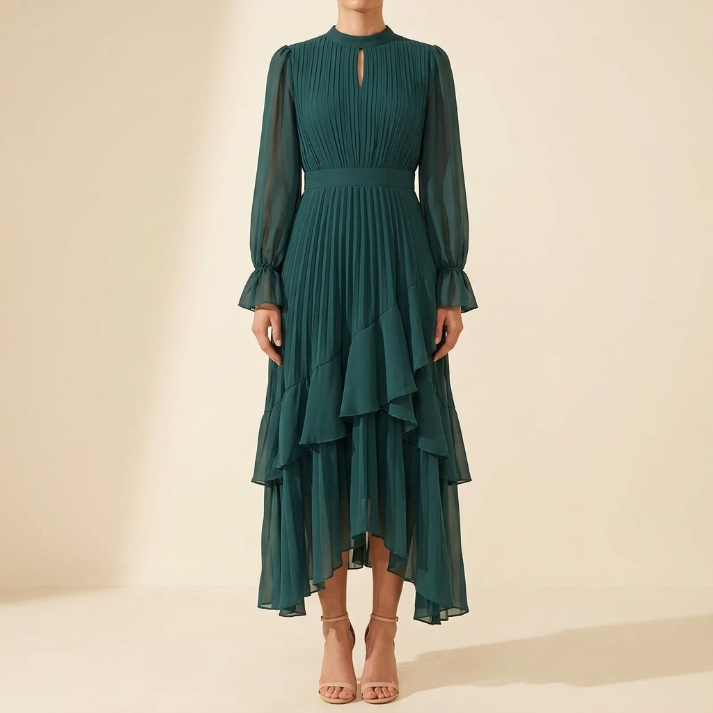 Keyfa™ – Pleated Ruffle Midi Dress