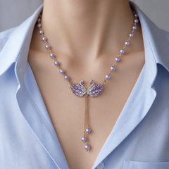Lunabelle™ Twin-Swan Pearl Tassel Necklace