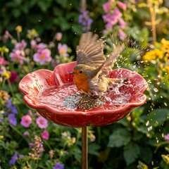 PetalHaven™ Hand-Formed Poppy Bird Bath Garden Stake