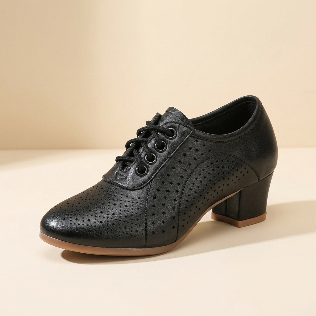 Aerella™ – Breathable Perforated Block Heel Lace Up Shoes