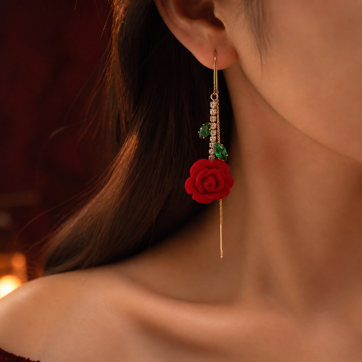 Roselyn™ – Romantic Rose and Emerald Earrings