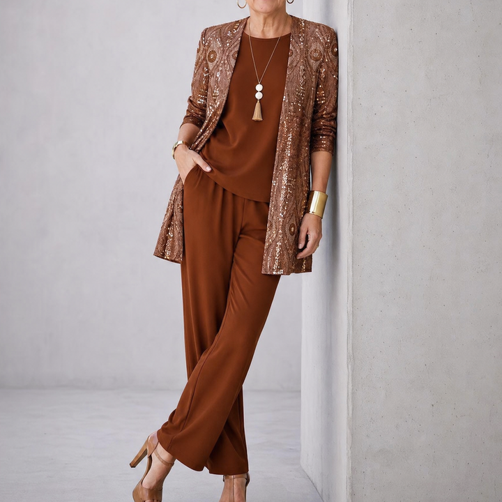 Trielle - Women's Elegant 3-Piece Floral Pantsuit Set
