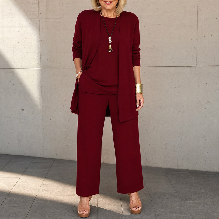 Maevelle™ Elegant 3-Piece Set with Drape Cardigan