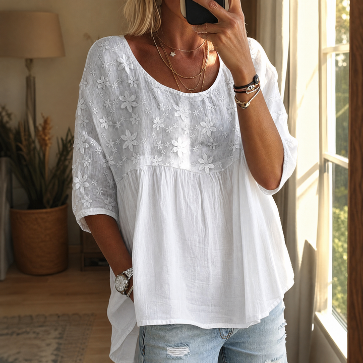 Floralé - Women's Embroidered Floral Peplum Blouse