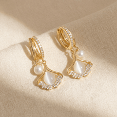 Ginara™ – Crystal Ginkgo Leaf Drop Earrings with Pearl