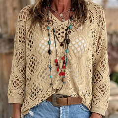 Sunfara™ – Bohemian Crochet V-Neck Top