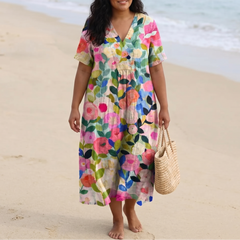 Florenza™ – Painted Floral Plus-Size Midi Dress