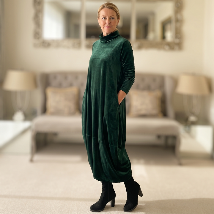 Sofelle™ - Velvet Cocoon Midi Dress with Hidden Pockets