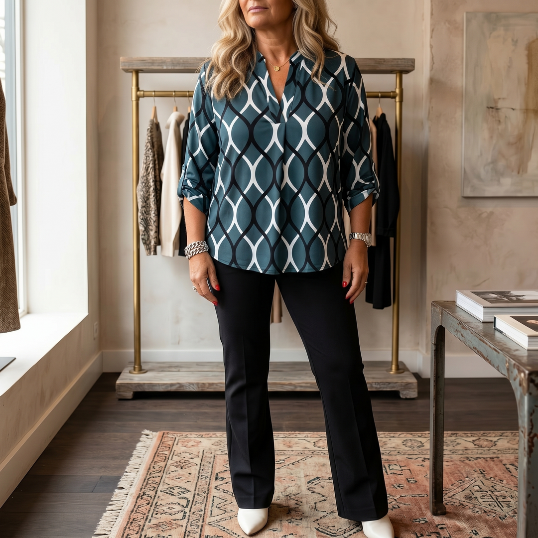 Nora™ – Flowy Printed V-Neck Blouse