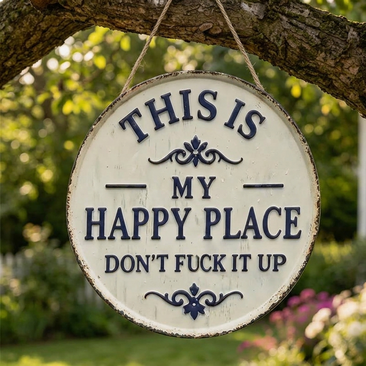 Hollyfield™ – Vintage Metal Happy Place Sign