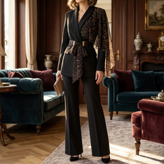 Selvana™ – Leopard Accent Blazer and Pants Set