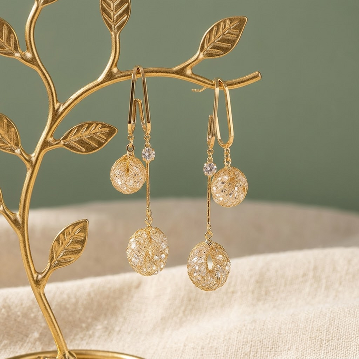 Lunavia™ – Woven Gold Crystal Drop Earrings