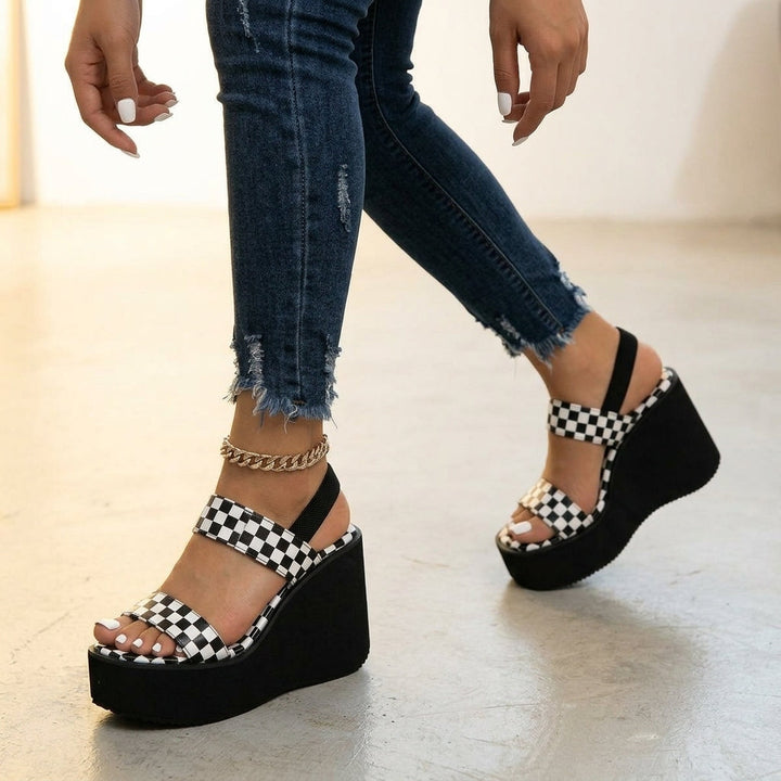 Livia™ Checkered Platform Wedge Sandals