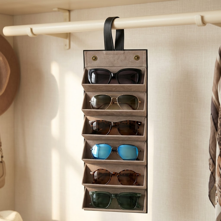 Veluna™ – Foldable Sunglasses Organizer for 6 Pairs