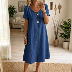 Lunavia - Women's Eyelet Trim Linen Midi Dress