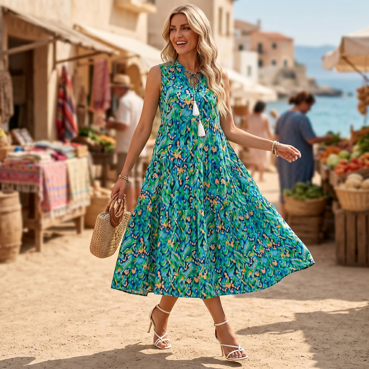 Soleia™ – Tiered Boho Midi Dress for Effortless Summer Days