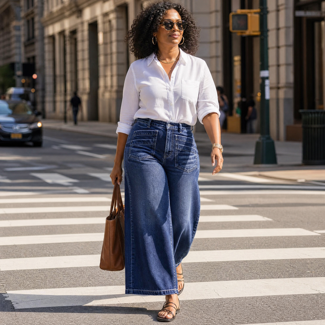 Vellora™ – Patch-Pocket Wide-Leg Jeans