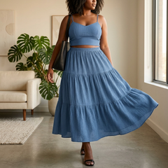 Solavie™ Tiered Maxi Skirt & Cami Matching Set