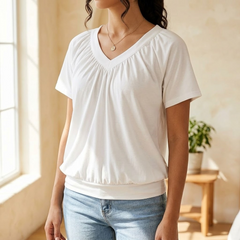Vivelyn™ – Pleated V Neck Blouson Top