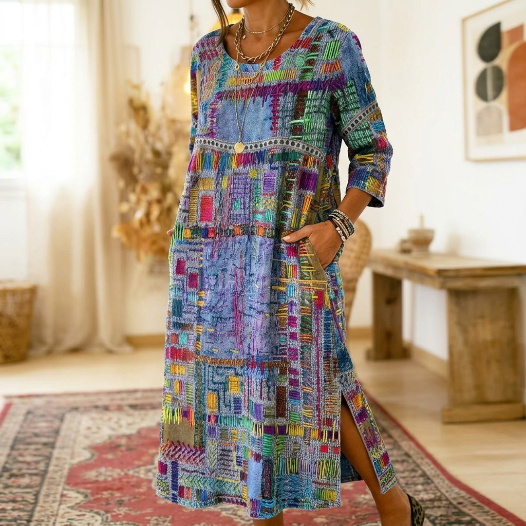 Tessara™ – Artisan Print Cotton Dress with Pockets