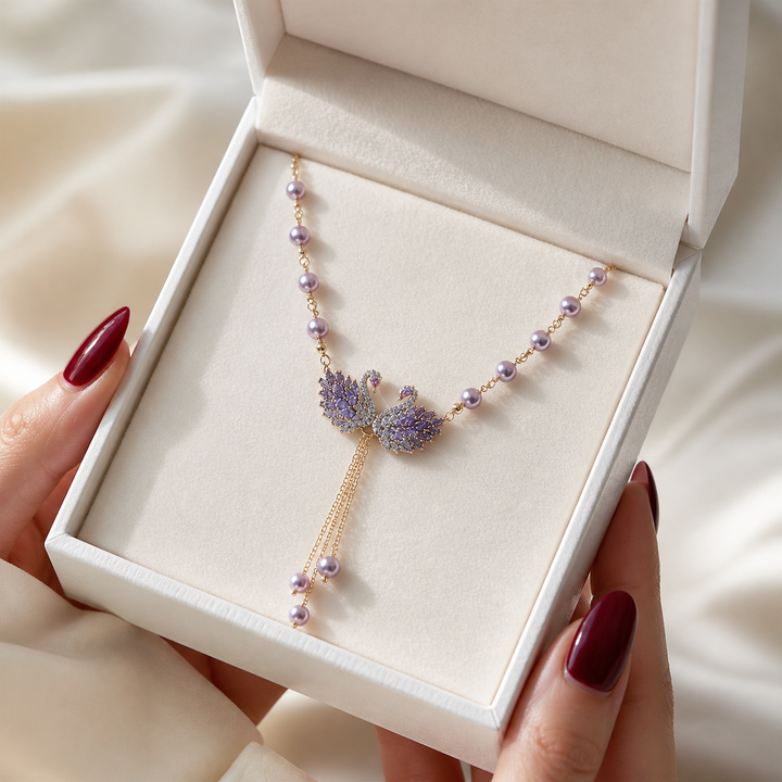 Lunabelle™ Twin-Swan Pearl Tassel Necklace