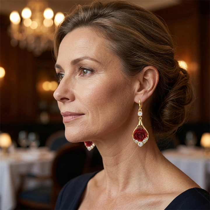 Rosavelle™ – Red Rose Crystal Drop Earrings