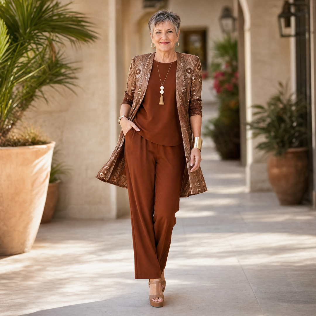 Trielle - Women's Elegant 3-Piece Floral Pantsuit Set