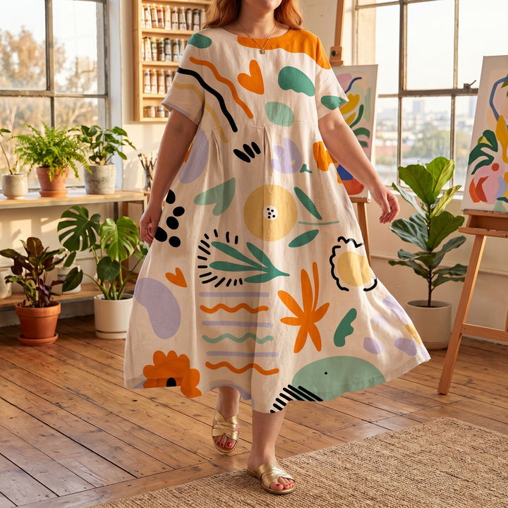 Luna™ – Artsy Print Midi Dress for Curves