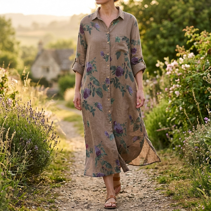 Rosalie™ – Floral Cotton Linen Shirt Dress