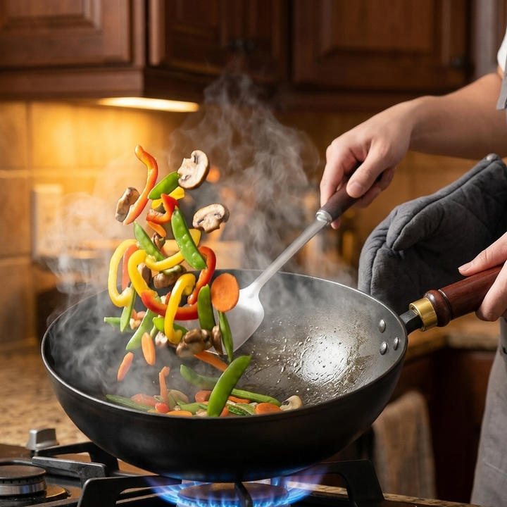 Forgehome™ – Deep Belly Cast Iron Wok with Lid