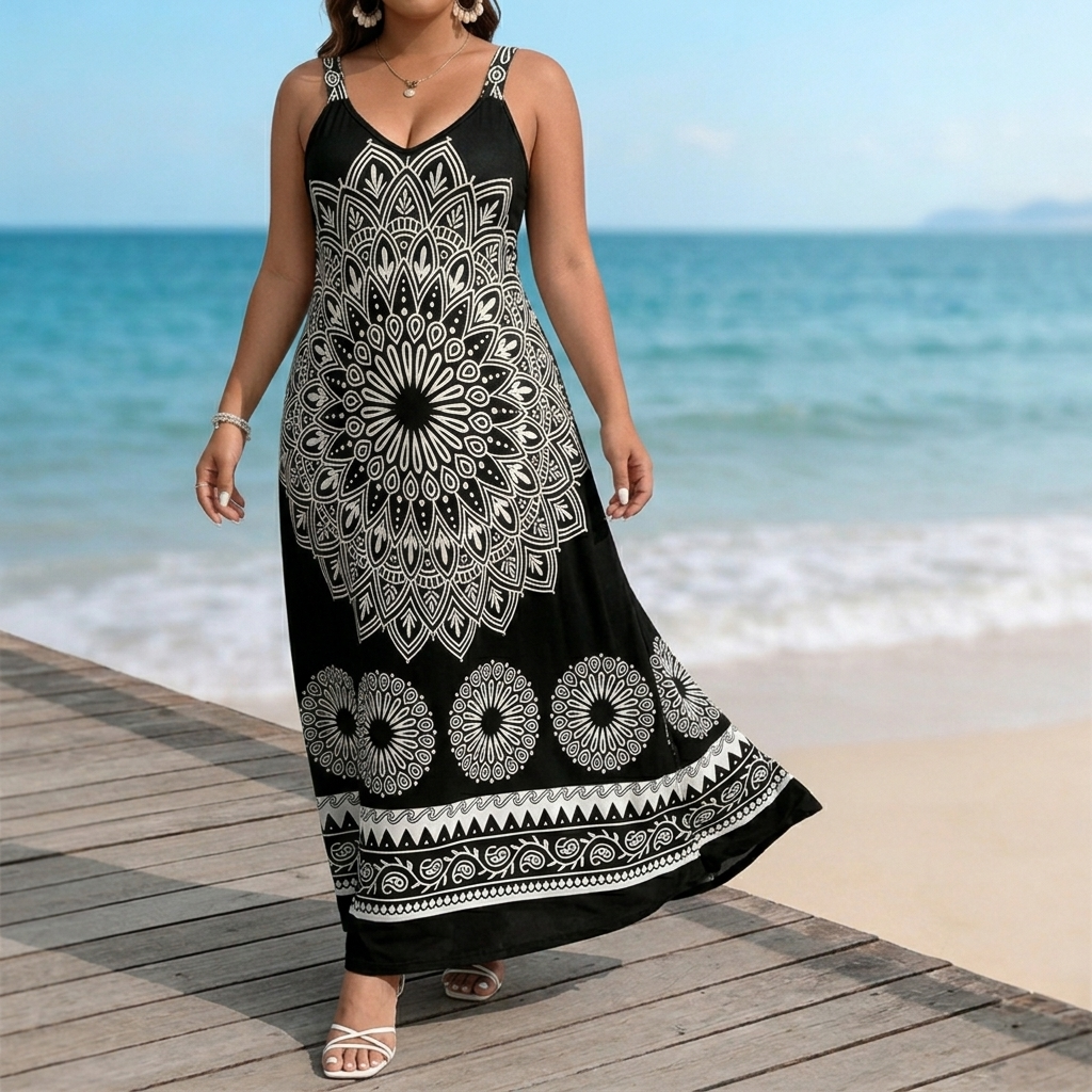 Mandara™ – Bohemian Mandala Maxi Dress
