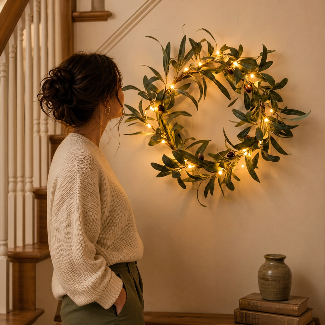 Olivelle™ – Warm-Glow Olive Wreath for Doors and Walls