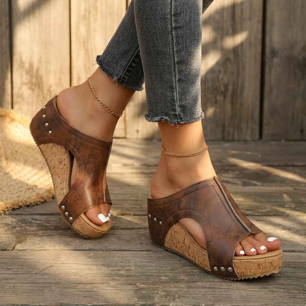 Lumera™ - Studded Cork Wedge Sandals
