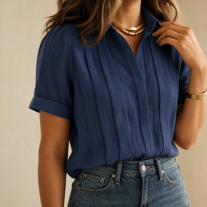 Lunavia™ – Pleated Short-Sleeve Blouse