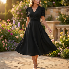 Vivella™ – Elegant Puff Sleeve Midi Dress