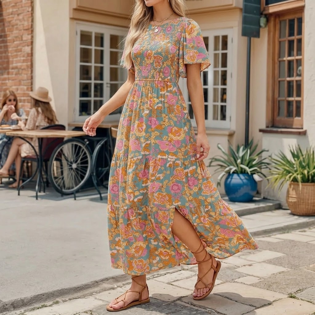 Florenza™ – Smocked Floral Maxi Dress for Spring