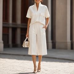 Solene – Stand Collar Wide Leg Culotte Two Piece Set